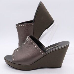 Brighton Skye Pewter Gray Chunky Slip On Platform Wedge Heels Sz 9 Made in Italy